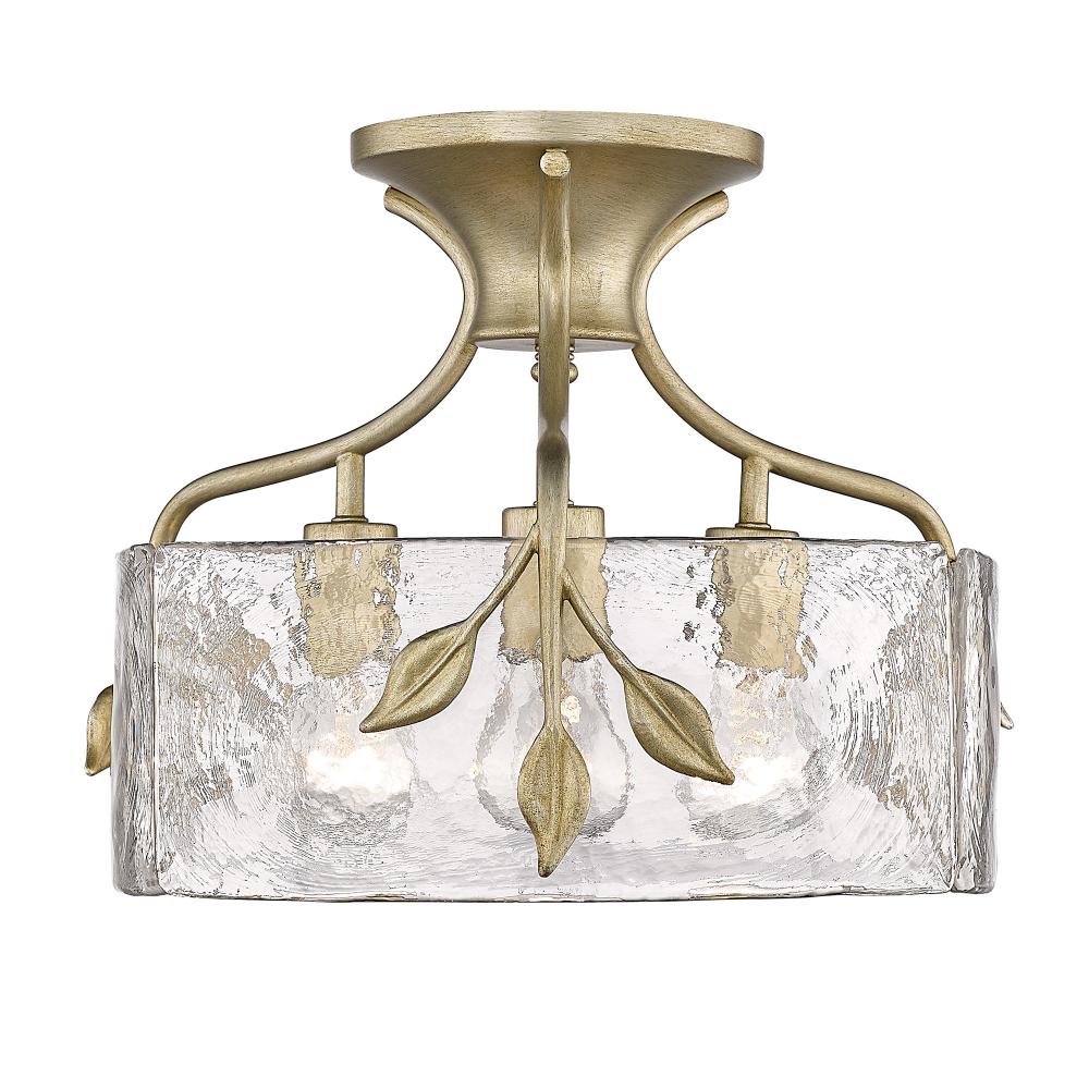 Calla WG 3 Light Semi-Flush in White Gold with Hammered Water Glass Shade
