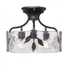 Golden 3160-SF NB-HWG - Calla 3 Light Semi-Flush in Natural Black with Hammered Water Glass Shade