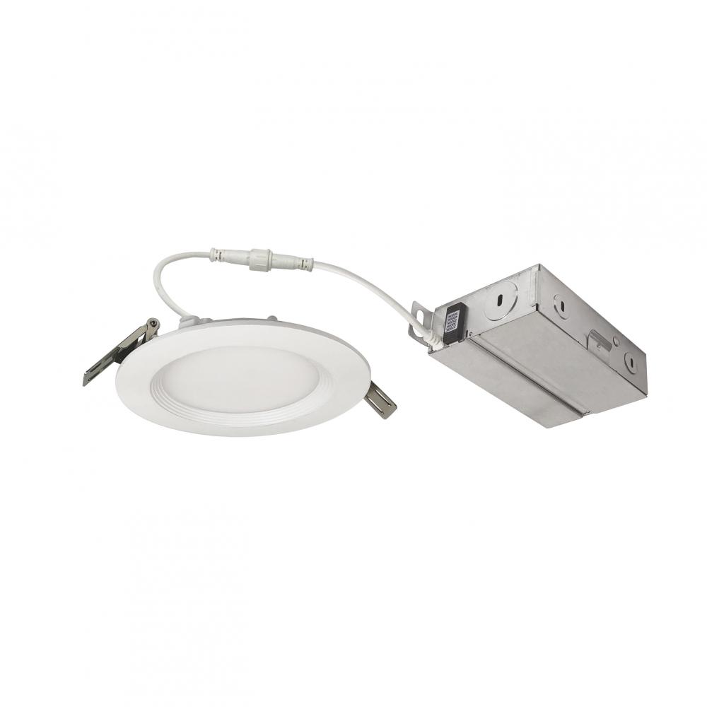 4" FLIN Round Wafer LED Downlight with Selectable CCT, Matte Powder White Finish, 120-277V