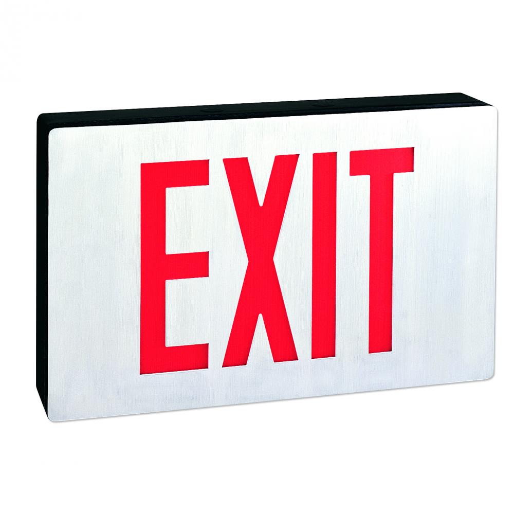 Die-Cast LED Exit Signs with Battery Backup and Self Diagnostic, 6" Red Letters with Double Face