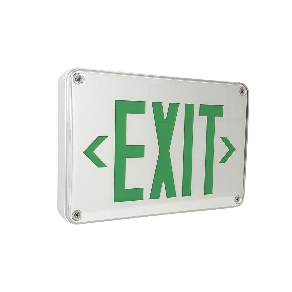 LED Self-Diagnostic Wet/Cold Location Exit Sign w/ Battery Backup, White Housing w/ 6" Green