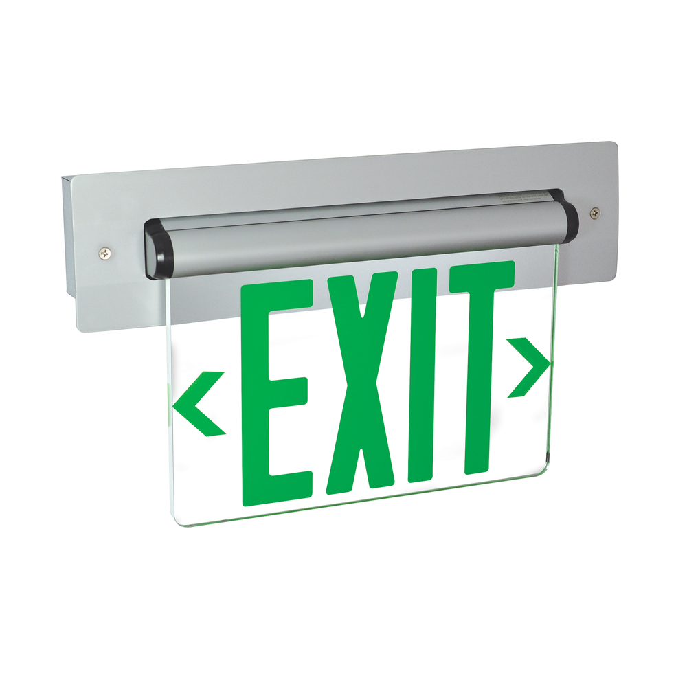 Recessed Adjustable LED Edge-Lit Exit Sign, AC Only, 6" Green Letters, Single Face / Clear
