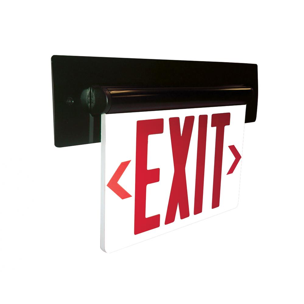 Recessed Adjustable LED Edge-Lit Exit Sign, Battery Backup, 6" Red Letters, Single Face /