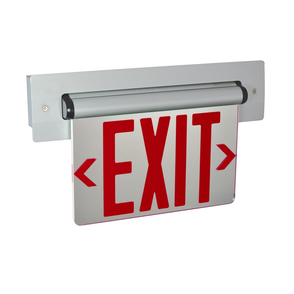 Recessed Adjustable LED Edge-Lit Exit Sign, Battery Backup, 6" Red Letters, Single Face /