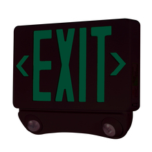 Nora NEX-730-LED/GB - LED Exit and Emergency Combination with Adjustable Heads, Green Letters / Black Housing