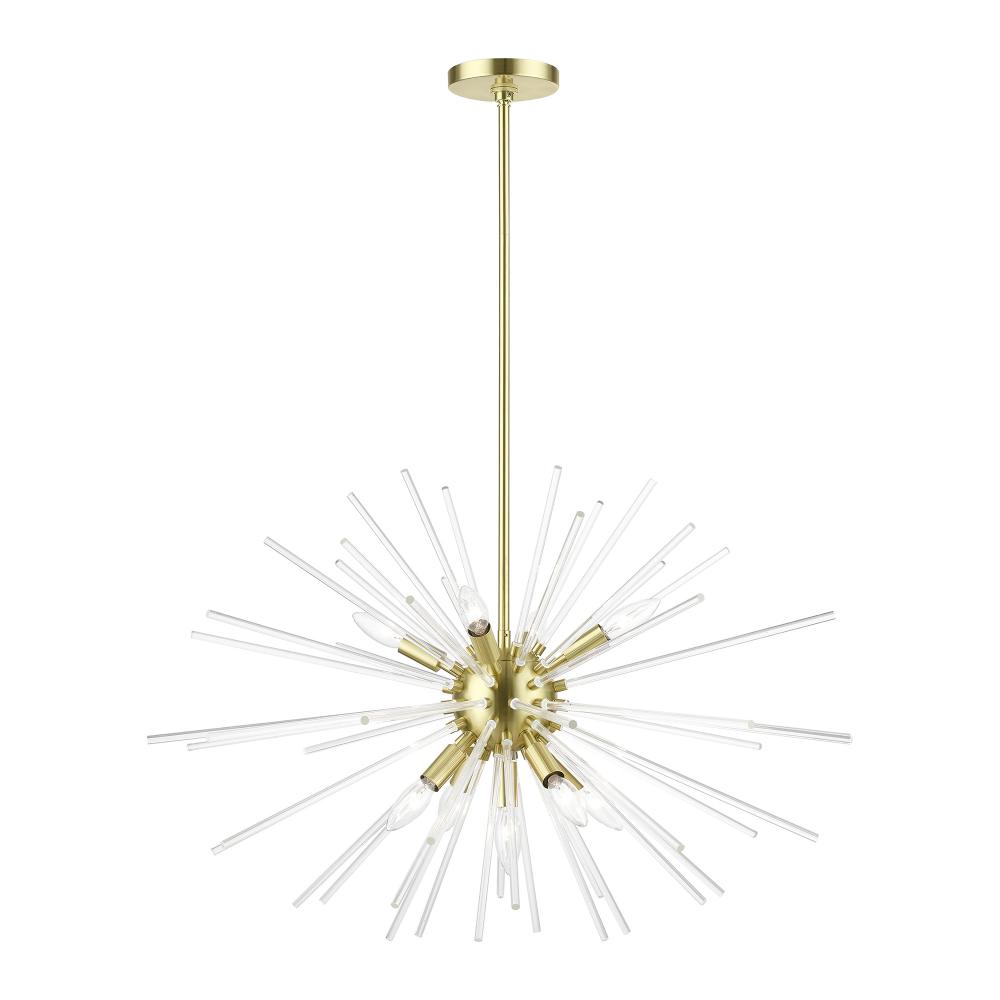 9 Light Satin Brass Large Pendant Chandelier