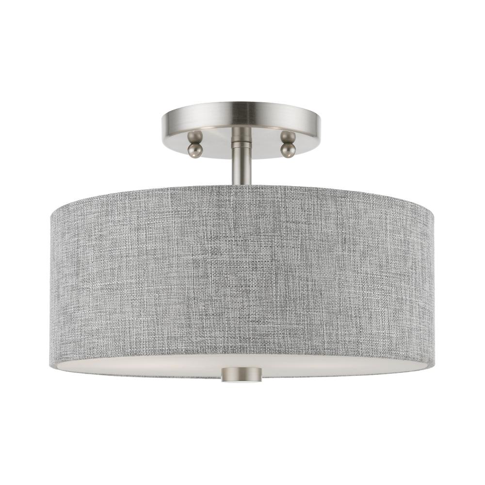 2 Light Brushed Nickel with Shiny White Accents Semi-Flush