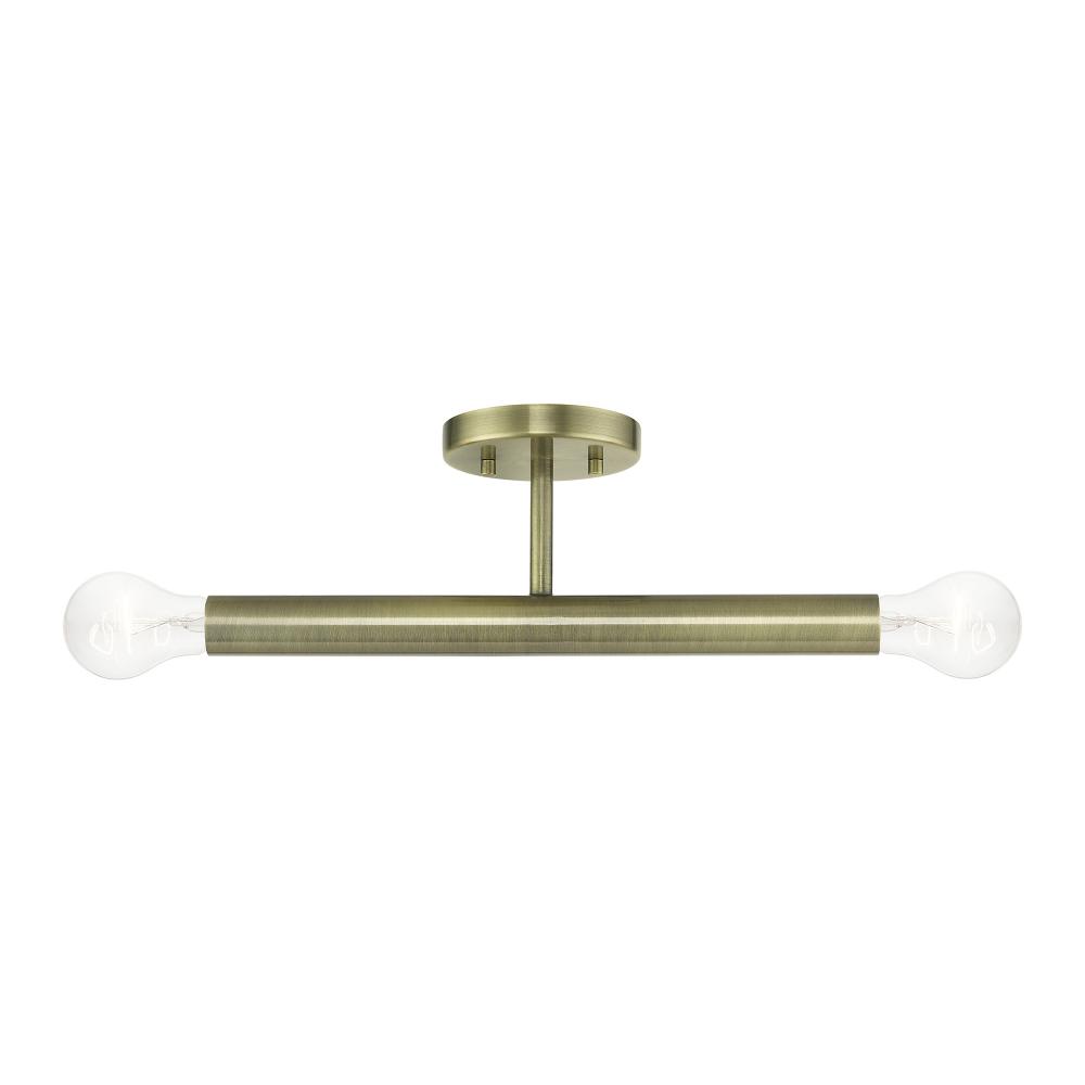 2 Light Antique Brass Semi-Flush