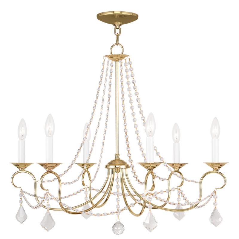 6 Light Polished Brass Chandelier