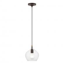 Livex Lighting 49088-07 - 1 Light Bronze with Antique Brass Accent Pendant