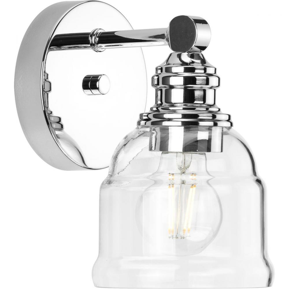 Ambrose Collection One-Light Farmhouse Polished Chrome Clear Glass Bath Vanity Light