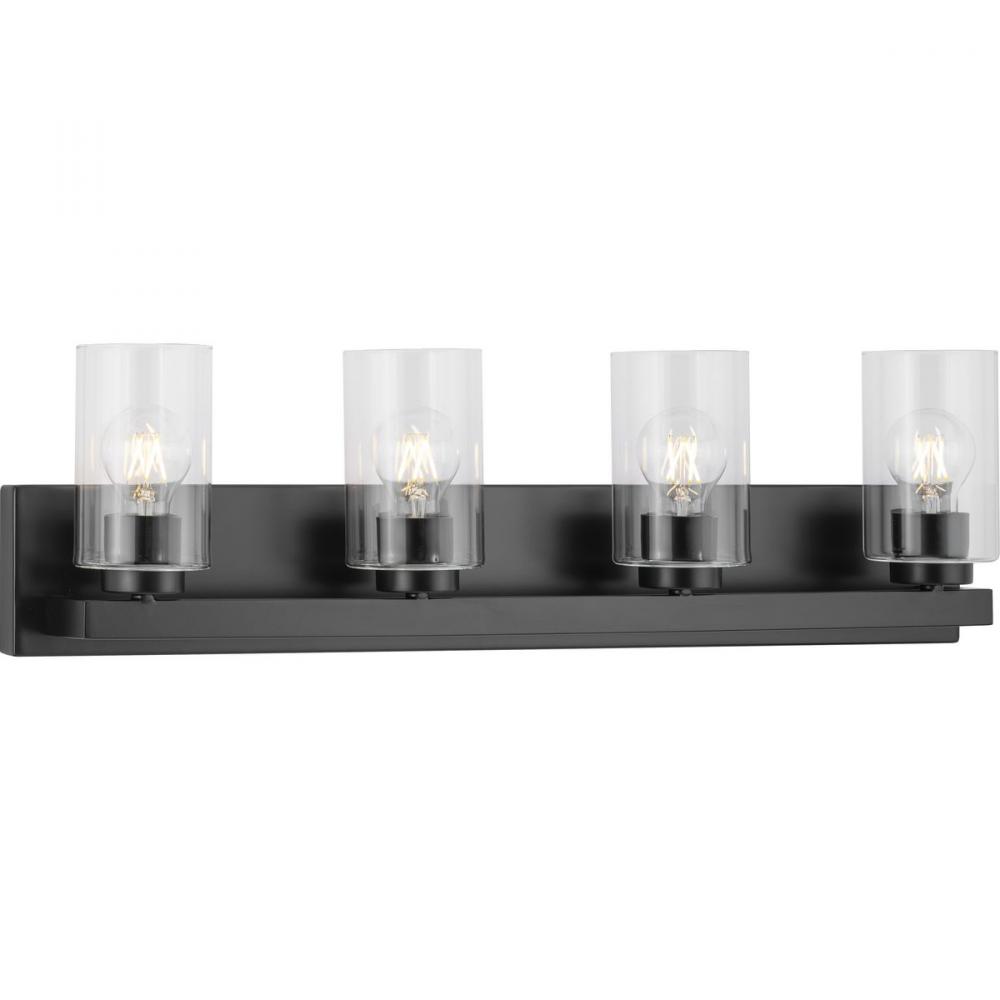 Goodwin Collection Four-Light Matte Black Modern Vanity Light with Clear Glass