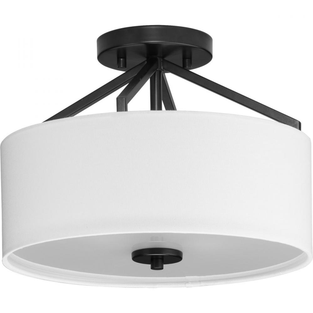 Goodwin Collection 13 in. Two-Light Brushed Nickel Modern Farmhouse Semi-Flush Mount Convertible