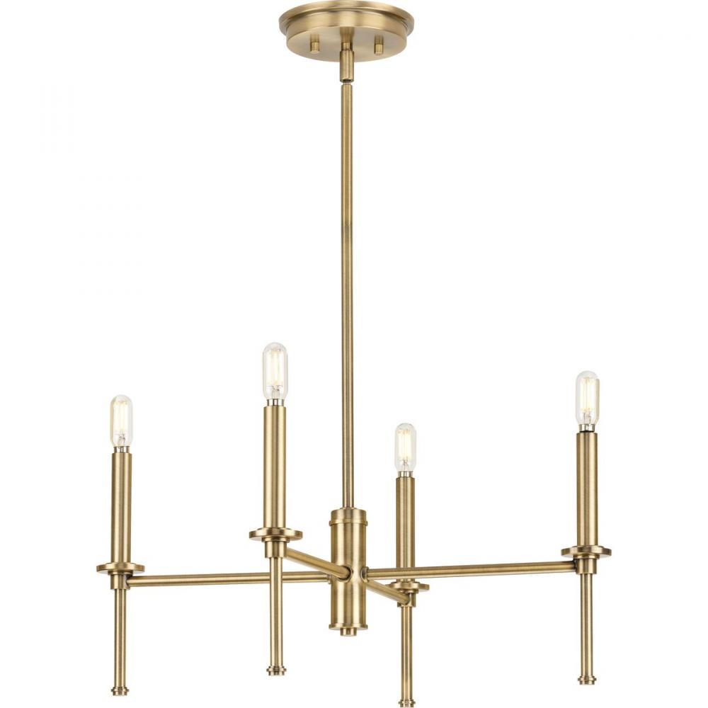 Elara Collection Four-Light New Traditional Vintage Brass Chandelier Light