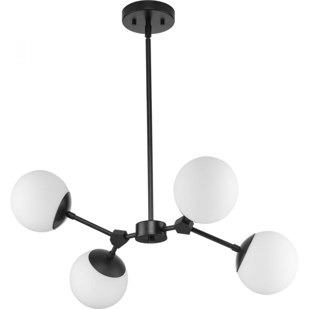 Haas Collection Four-Light Matte Black Mid-Century Modern Chandelier