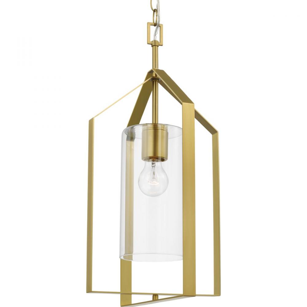 Vertex Collection One-Light Brushed Gold  Clear Glass Contemporary Foyer Light