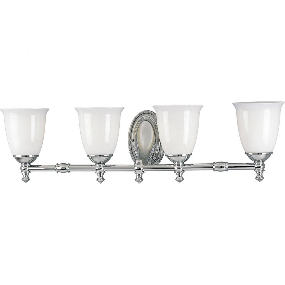 Victorian Collection Four-Light Polished Chrome White Opal Glass Farmhouse Bath Vanity Light