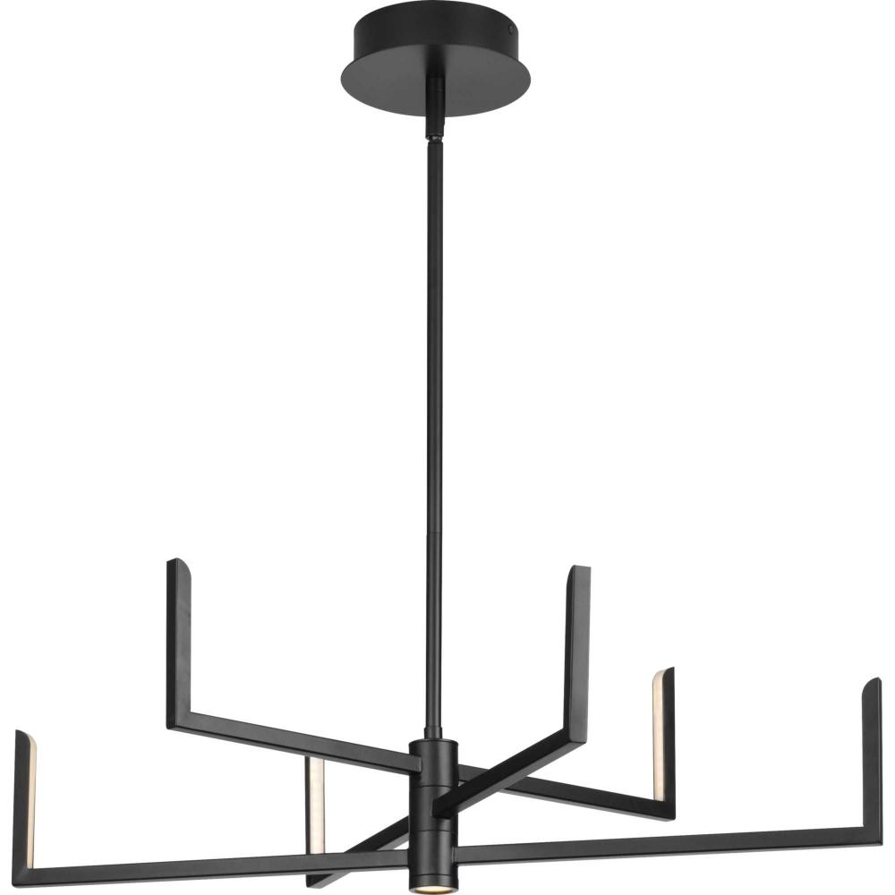 Pivot LED Collection Six-Light Textured Black Modern Style Chandelier with Downlight