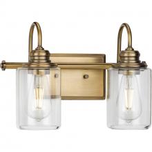 Progress P300321-163 - Aiken Collection Two-Light Vintage Style Brass Clear Glass Farmhouse Style Bath Vanity Wall Light