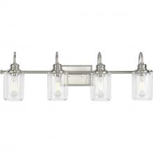  P300323-009 - Aiken Collection Four-Light Brushed Nickel Clear Glass Farmhouse Style Bath Vanity Wall Light