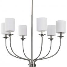 Progress P400227-009 - Bonita Collection Six-Light Brushed Nickel White Linen Fabric Shade Luxe Chandelier Light