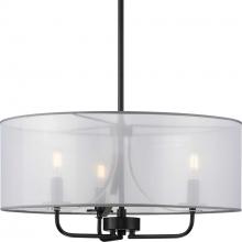 Progress P500243-031 - Riley Collection Three-Light Matte Black Organza Shade New Traditional Pendant Light