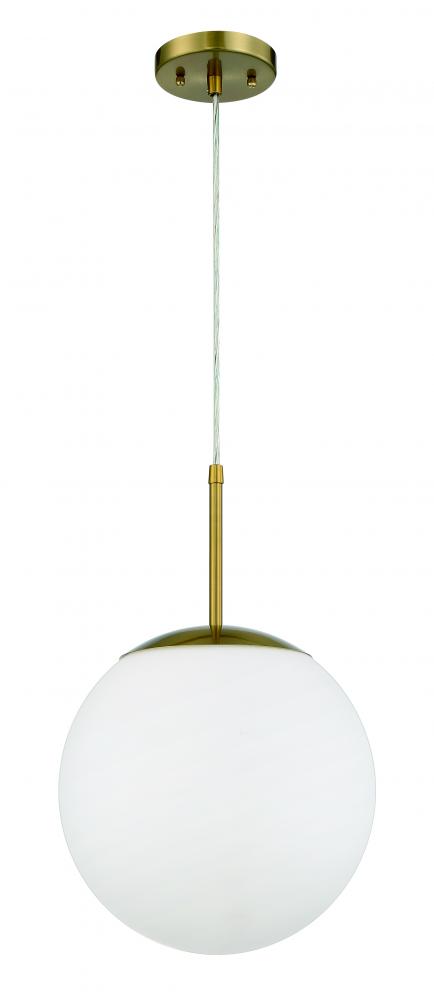 Gaze 1 Light 12" Pendant in Satin Brass (White Glass)