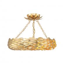  535-GA_CEILING - Broche 6 Light Antique Gold Semi Flush Mount