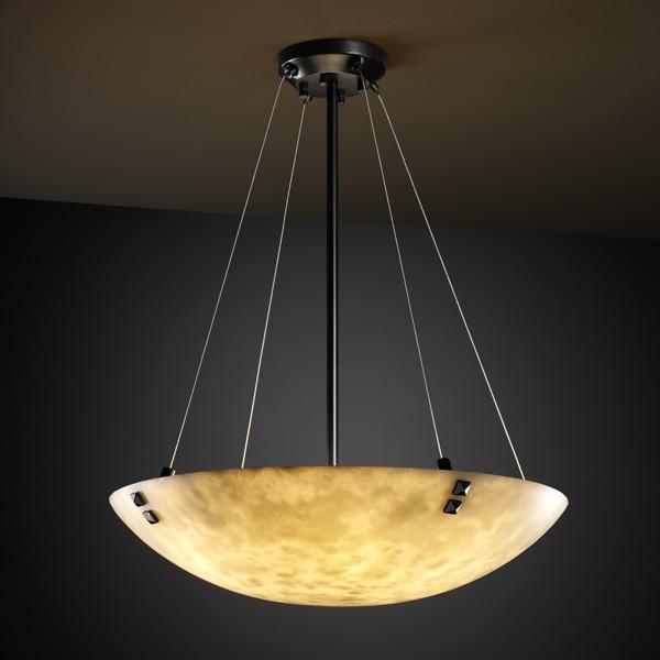 48" Pendant Bowl w/ Concentric Circles Finials