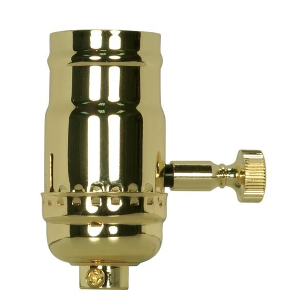 200W Full Range Turn Knob Dimmer Socket; 1/8 IPS; 3 Piece Stamped Solid Brass; Polished Brass