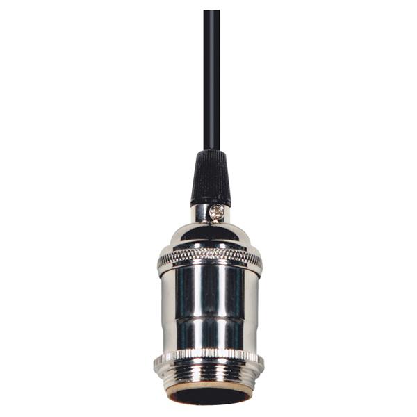 Medium base lampholder; 4pc. Solid brass; prewired; Uno ring; 6ft. 18/2 SVT Black Cord; Polished