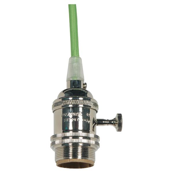 Medium base lampholder; 4pc. Solid brass; prewired; On/Off; Uno ring; 10ft. 18/2 SVT Light Green