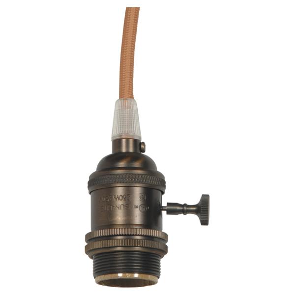 Medium base lampholder; 4pc. Solid brass; prewired; On/Off; Uno ring; 10ft. 18/2 SVT Gold Cord; Dark