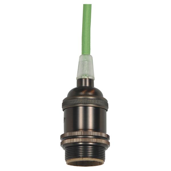 Medium base lampholder; 4pc. Solid brass; prewired; Uno ring; 10ft. 18/2 SVT Light Green Cord; Dark