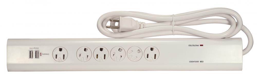 6 Outlet Surge Strip; 6 Foot 14/3 SJT With Straight Plug; 900 Joules; 15A-120V; 1875W