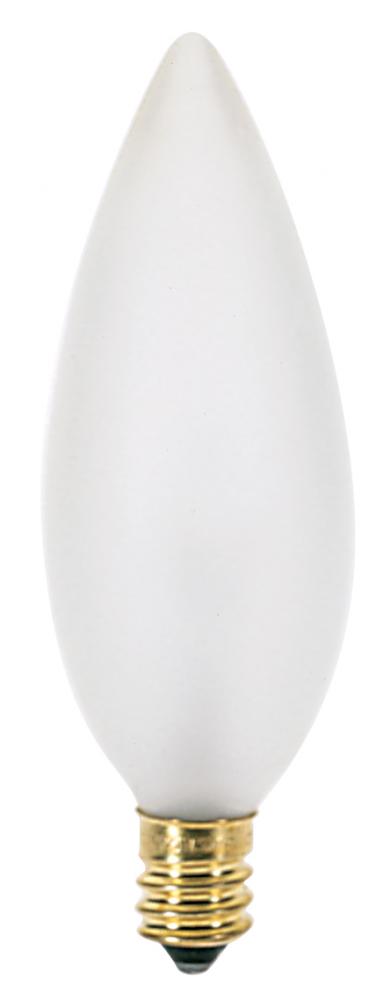 40 Watt BA9 1/2 Incandescent; Frost; 2500 Average rated hours; 384 Lumens; Candelabra base; 130 Volt