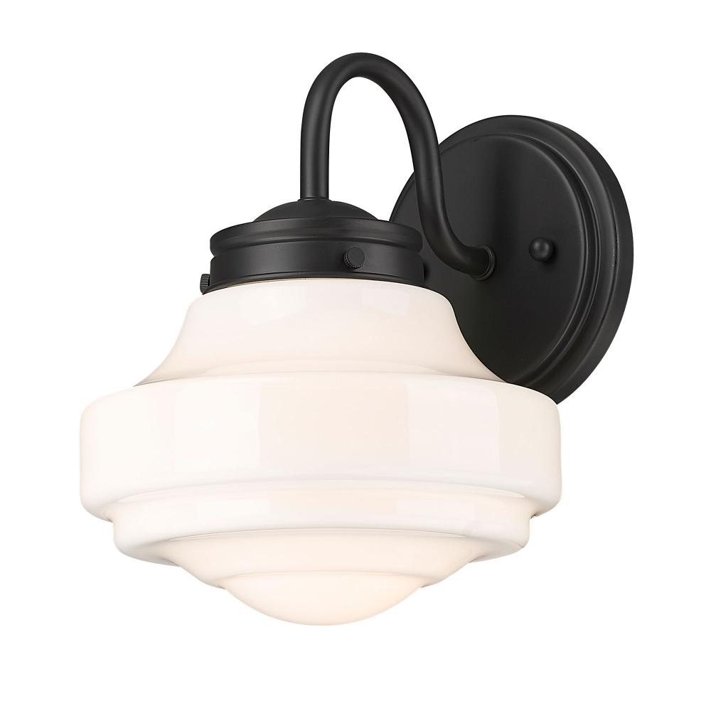 Ingalls 1 Light Wall Sconce in Matte Black with Vintage Milk Glass Shade
