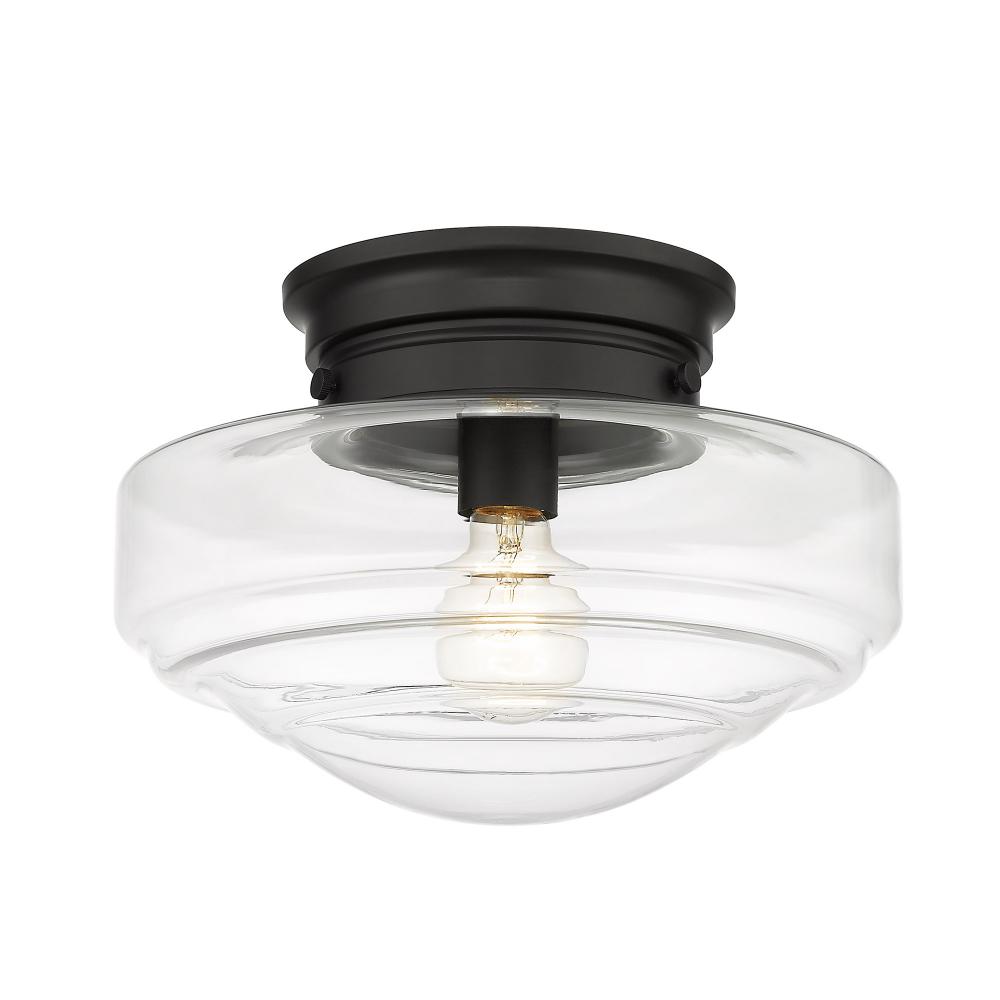 Ingalls Semi-Flush in Matte Black with Clear Glass Shade