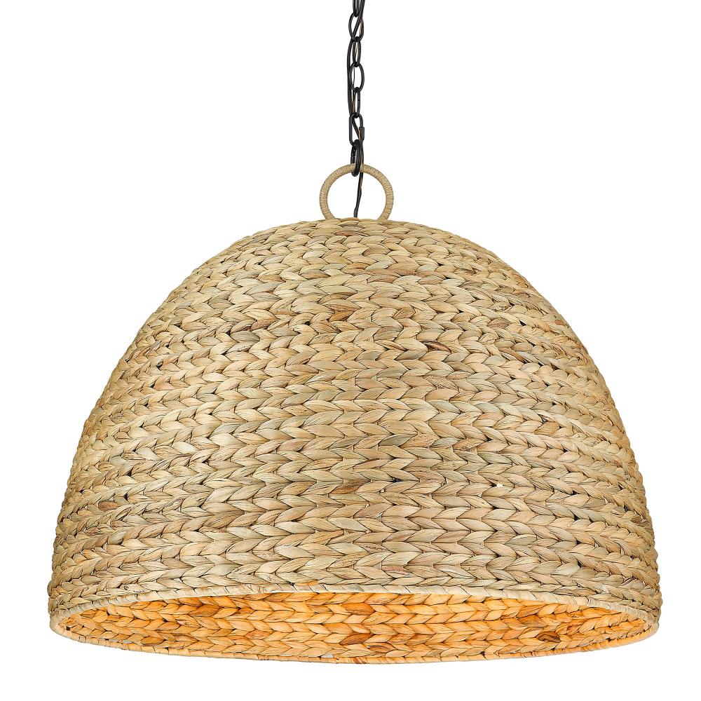 Rue 8 Light Pendant in Matte Black with Woven Sweet Grass Shade