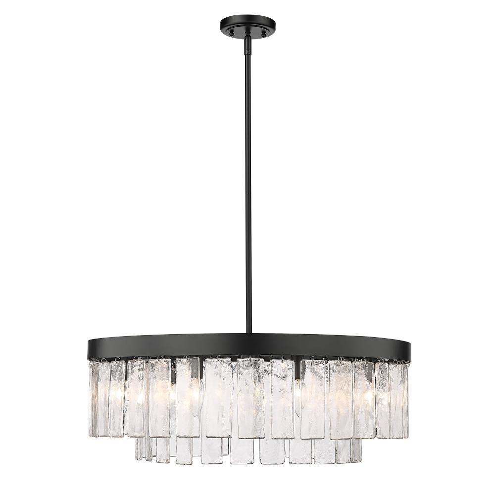 Ciara BLK 9 Light Chandelier in Matte Black with Hammered Water Glass Shade