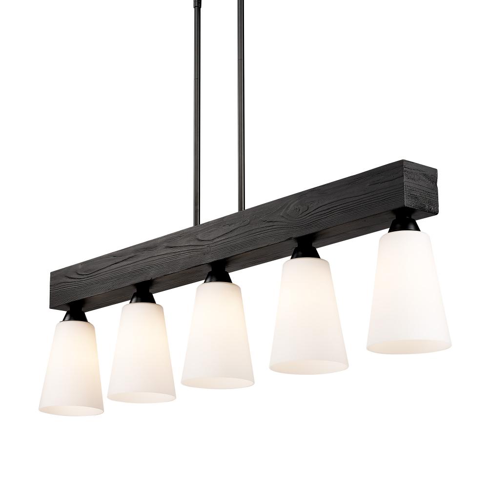 Neela Linear Pendant in Matte Black with Opal Glass Shade