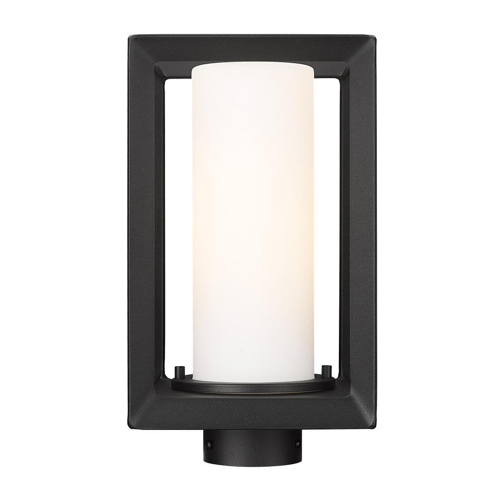 Smyth NB Post Mount - Outdoor in Natural Black with Opal Glass Shade