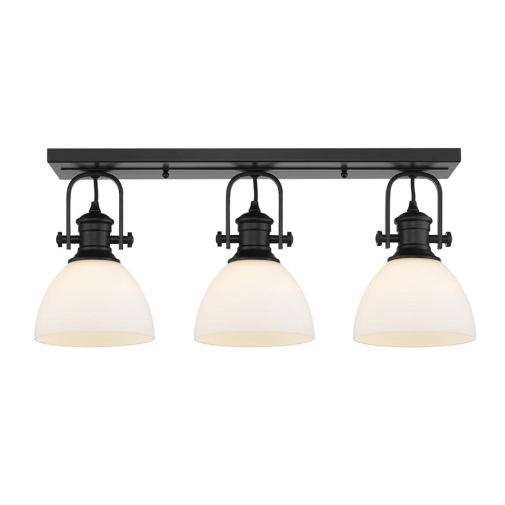 Hines 3-Light Semi-Flush in Matte Black with Opal Glass