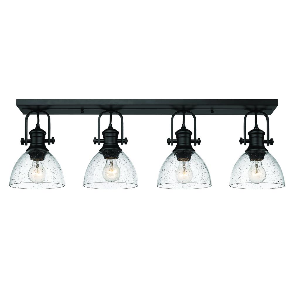 Hines 4 Light Semi-Flush in Matte Black with Seeded Glass Shade