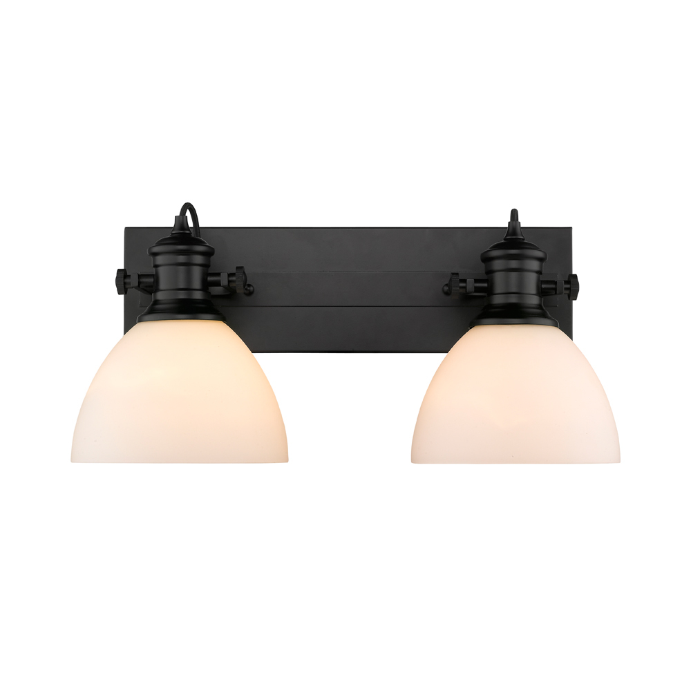 Hines 2-Light Bath Vanity in Matte Black with Opal Glass