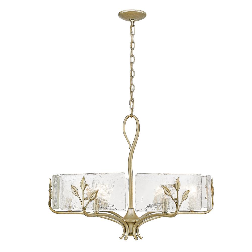 Calla WG 6 Light Chandelier in White Gold with Hammered Water Glass Shade