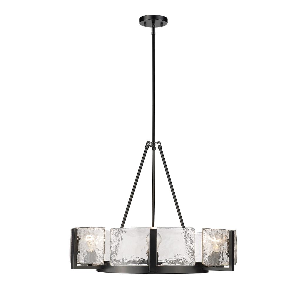 Aenon 6-Light Chandelier in Matte Black with Hammered Water Glass Shade