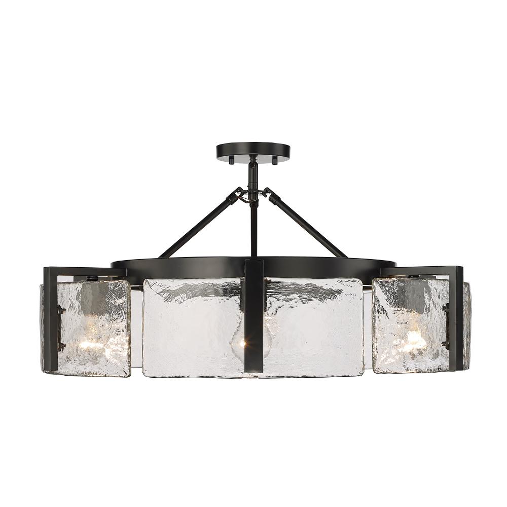 Aenon 6-Light Semi-Flush in Matte Black with Hammered Water Glass Shade