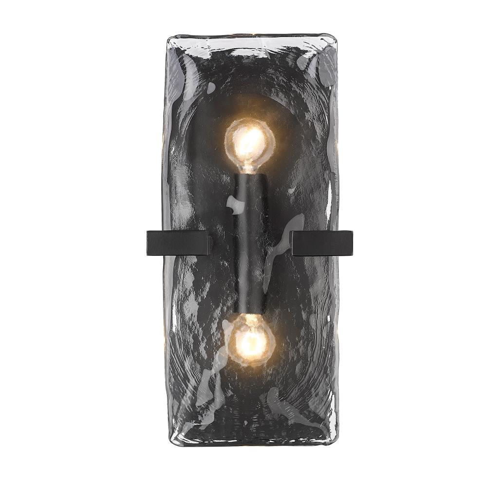 Aenon 2-Light Wall Sconce in Matte Black with Hammered Water Glass Shade