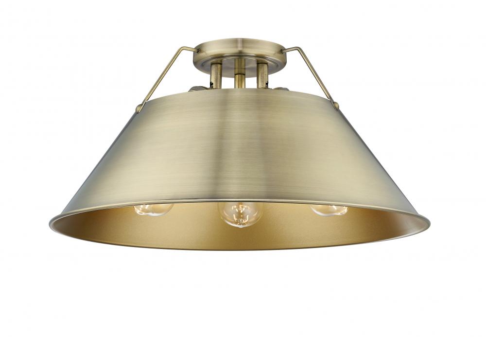 Orwell AB 3 Light Flush Mount in Aged Brass with Aged Brass shade